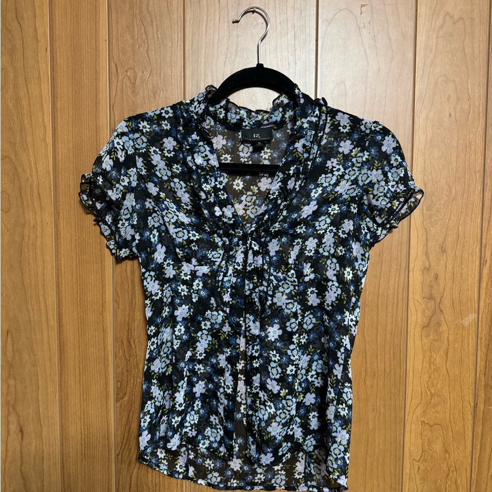 Byer California Black and Blue Floral Blouse